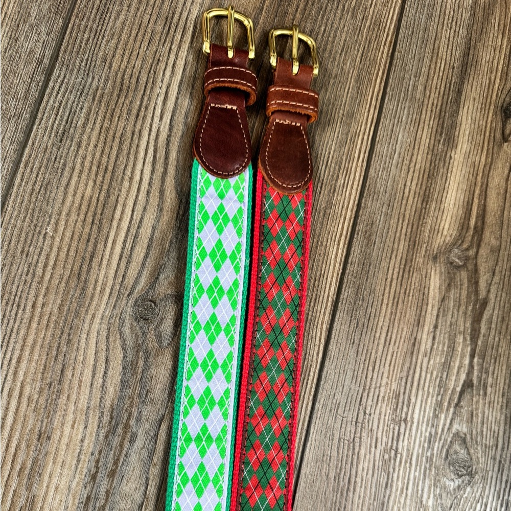 J. Bailey Boys Green Red Argyle Pattern Belts Leather- Christmas Spring